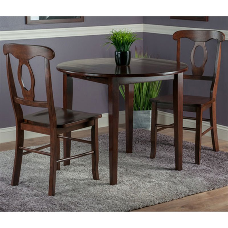 Pemberly Row 3-Piece Drop Leaf Transitional Solid Wood Dining Set in Rich Walnut