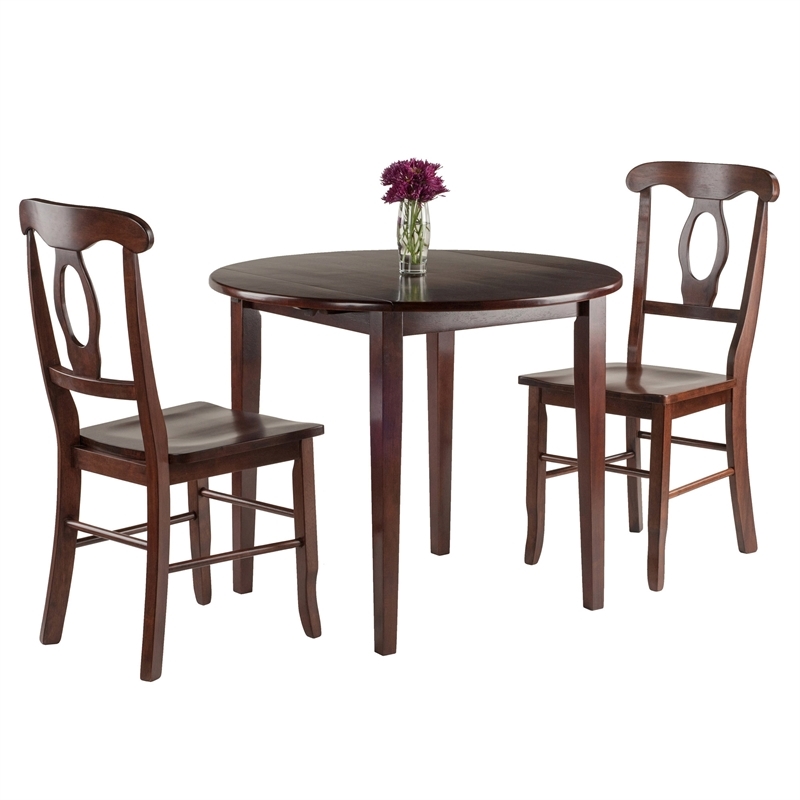 Pemberly Row 3-Piece Drop Leaf Transitional Solid Wood Dining Set in Rich Walnut