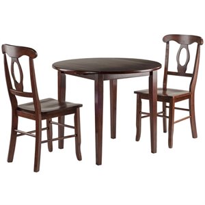 Pemberly Row 3-Piece Drop Leaf Transitional Solid Wood Dining Set in Rich Walnut