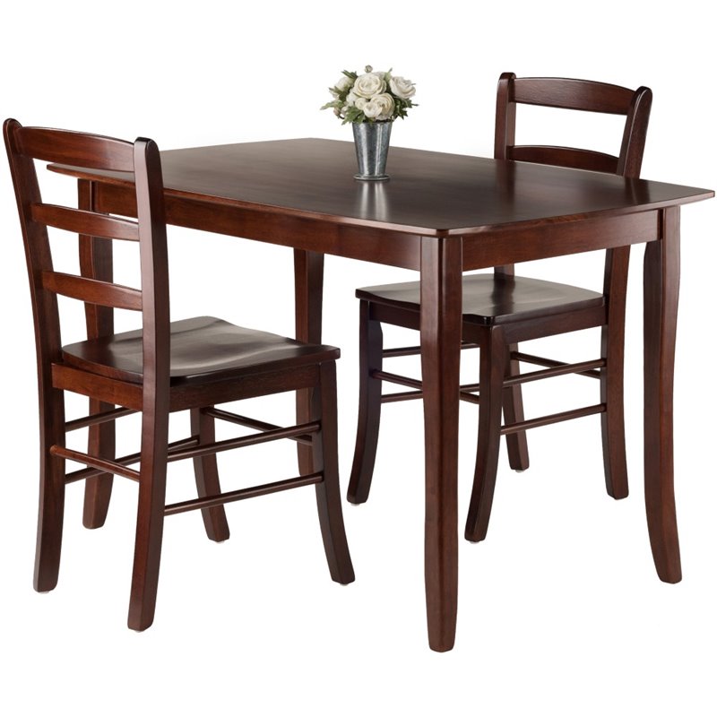 Pemberly Row 3-Piece Transitional Solid Wood Dining Set in Walnut