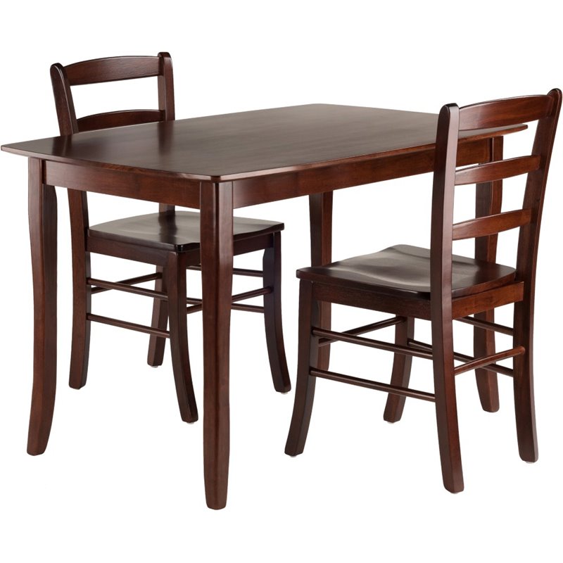 Pemberly Row 3-Piece Transitional Solid Wood Dining Set in Walnut