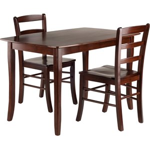 Pemberly Row 3-Piece Transitional Solid Wood Dining Set in Walnut