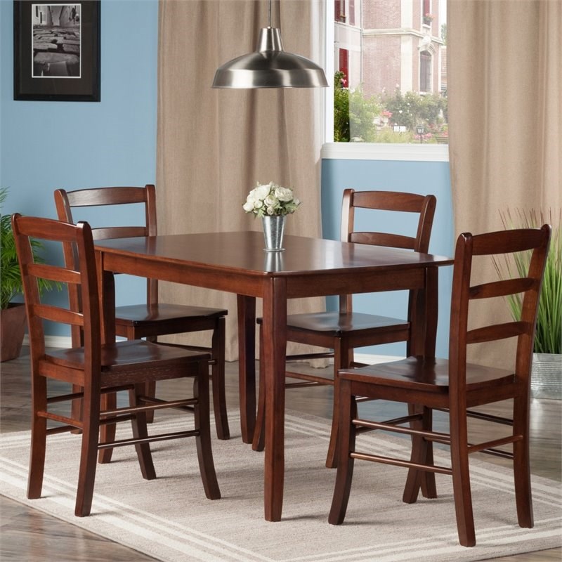 Pemberly Row 5-Piece Transitional Solid Wood Dining Set in Walnut