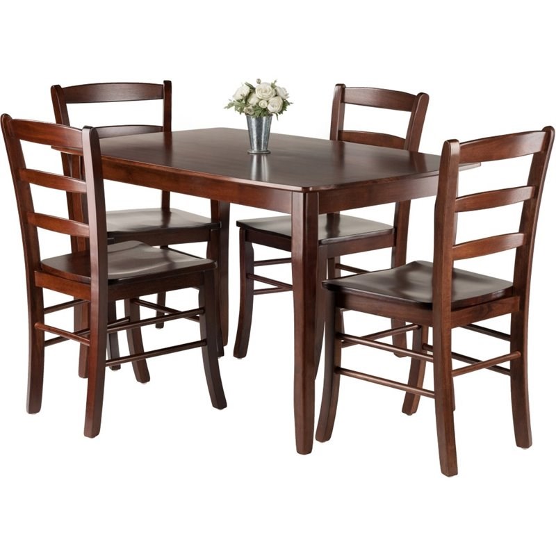 Pemberly Row 5-Piece Transitional Solid Wood Dining Set in Walnut