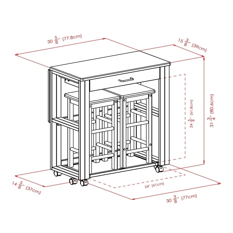 Pemberly Row 3-Piece Transitional Solid Wood Drop Leaf Dining Set in Walnut