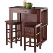 Pemberly Row 3-Piece Transitional Solid Wood Drop Leaf Dining Set in Walnut