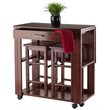 Pemberly Row 3-Piece Transitional Solid Wood Drop Leaf Dining Set in Walnut