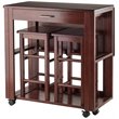 Pemberly Row 3-Piece Transitional Solid Wood Drop Leaf Dining Set in Walnut