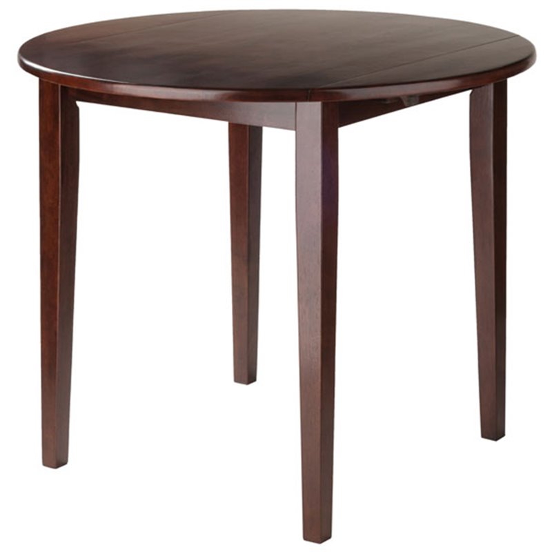 Pemberly Row 3-Piece Drop Leaf Solid Wood Dining Set w/ Round Tabletop in Walnut
