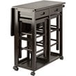 Pemberly Row 3-Piece Solid Wood Drop Leaf Space Saver Dining Set in Coffee