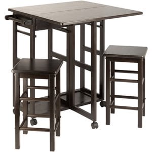 Pemberly Row 3-Piece Solid Wood Drop Leaf Space Saver Dining Set in Coffee