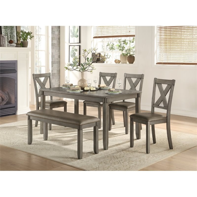 Pemberly Row 6 Piece Wood Dining Set in Gray