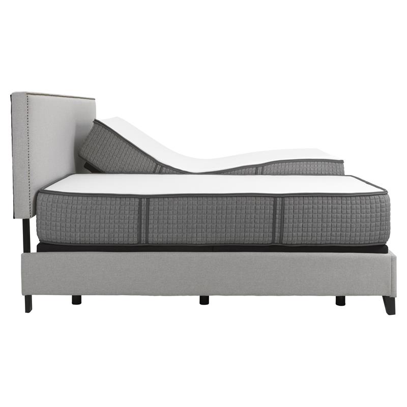 Pemberly Row Modern Metal/Fabric Soft Cal King Split Mattress & G Bed in White