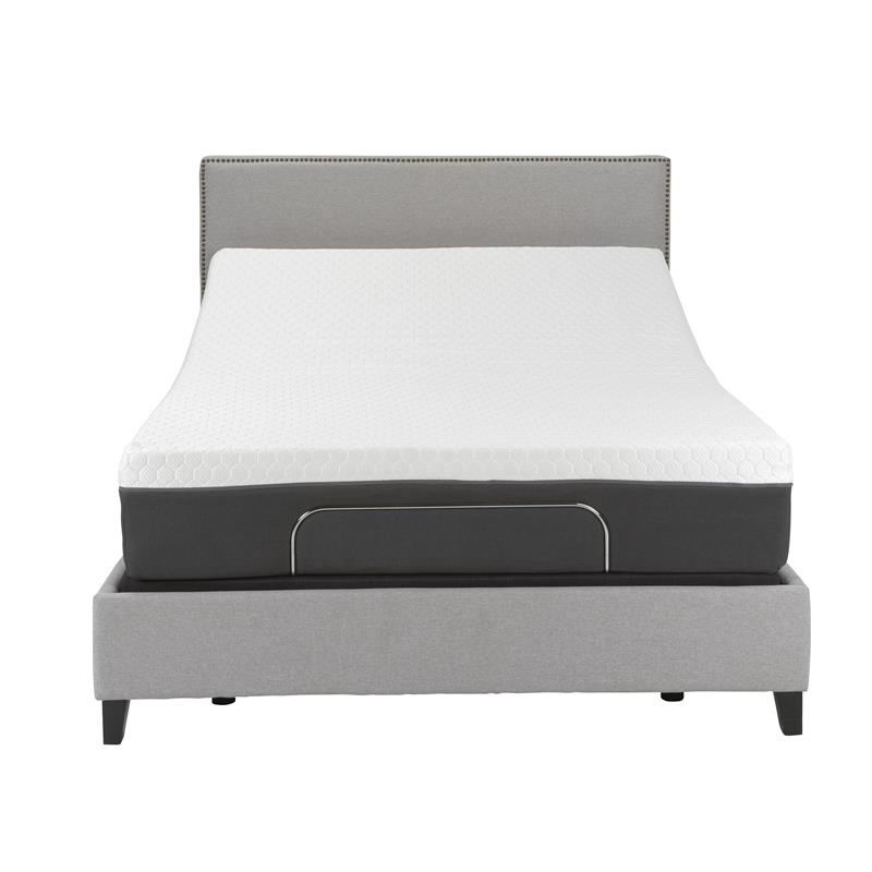 Pemberly Row Modern Fabric/Metal King Mattress & 2 Adjustable Bed in White