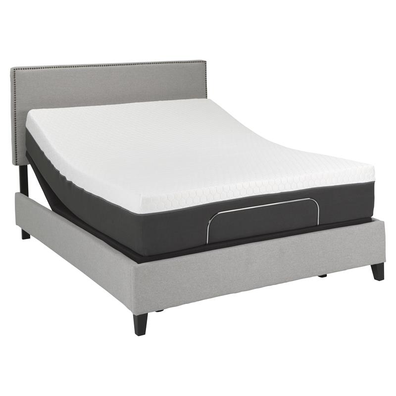 Pemberly Row Modern Fabric/Metal King Mattress & 2 Adjustable Bed in White