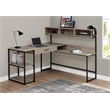 Pemberly Row Mid-Century Wood/Metal L-Shaped Computer Desk in Taupe Gray /Black