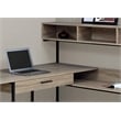 Pemberly Row Mid-Century Wood/Metal L-Shaped Computer Desk in Taupe Gray /Black