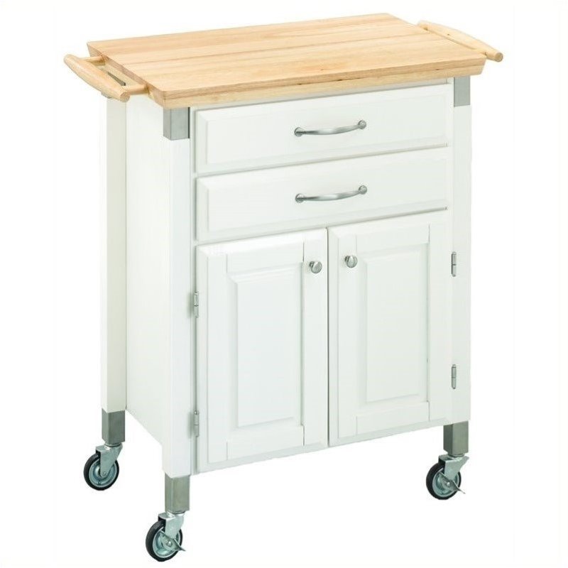 Pemberly Row Wooden Kitchen Cart in White and Natural