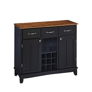 pemberly row 3 drawer wooden wine rack buffet in black and cottage oak