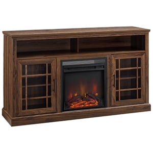 Pemberly Row 58&quot Classic Glass Door Highboy Fireplace TV Stand in Dark Walnut