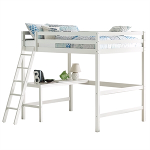 pemberly row full wooden loft bed with desk in white