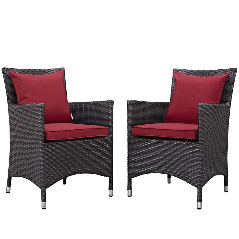 Pemberly Row  Patio Dining Chair in Espresso and Red (Set of 2)