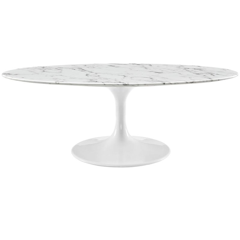 Pemberly Row  Oval Faux Marble Top Coffee Table in White