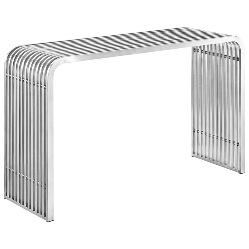 Pemberly Row Pipe Metal Console Table in Silver