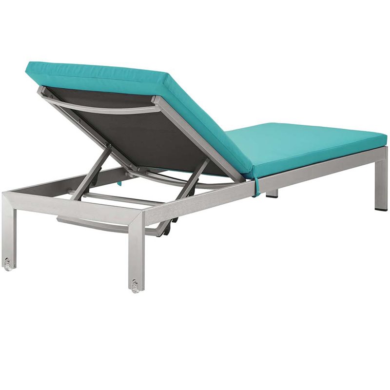 Pemberly Row  Patio Chaise Lounge in Silver and Turquoise (Set of 4)