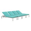 Pemberly Row  Patio Chaise Lounge in Silver and Turquoise (Set of 4)