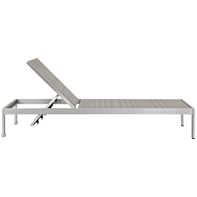 Pemberly Row Modern Aluminum Outdoor Chaise Lounge in Gray/Silver/Brown