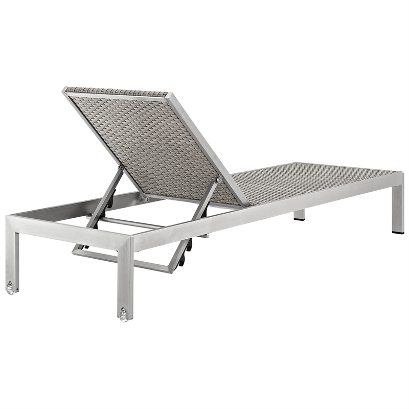 Pemberly Row Modern Aluminum Outdoor Chaise Lounge in Gray/Silver/Brown