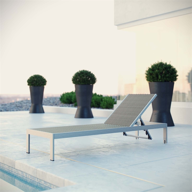Pemberly Row Modern Aluminum Outdoor Chaise Lounge in Gray/Silver/Brown