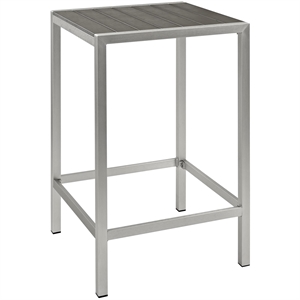 Pemberly Row Modern Aluminum Outdoor Bar Table in Silver/Gray