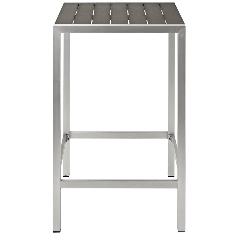 Pemberly Row Modern Aluminum Outdoor Bar Table in Silver/Gray