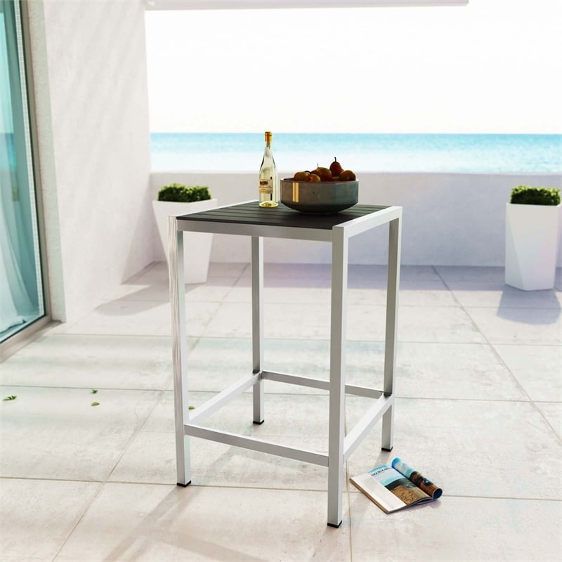 Pemberly Row Modern Aluminum Outdoor Bar Table in Silver/Gray