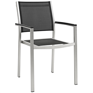 Pemberly Row 18&quot Modern Aluminum Patio Dining Arm Chair in Black