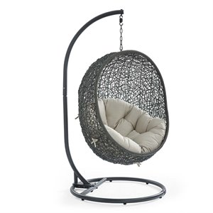 pemberly row  outdoor patio swing chair with stand in gray beige