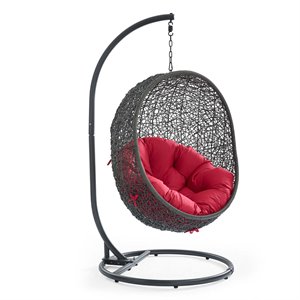 pemberly row  outdoor patio swing chair with stand in gray red