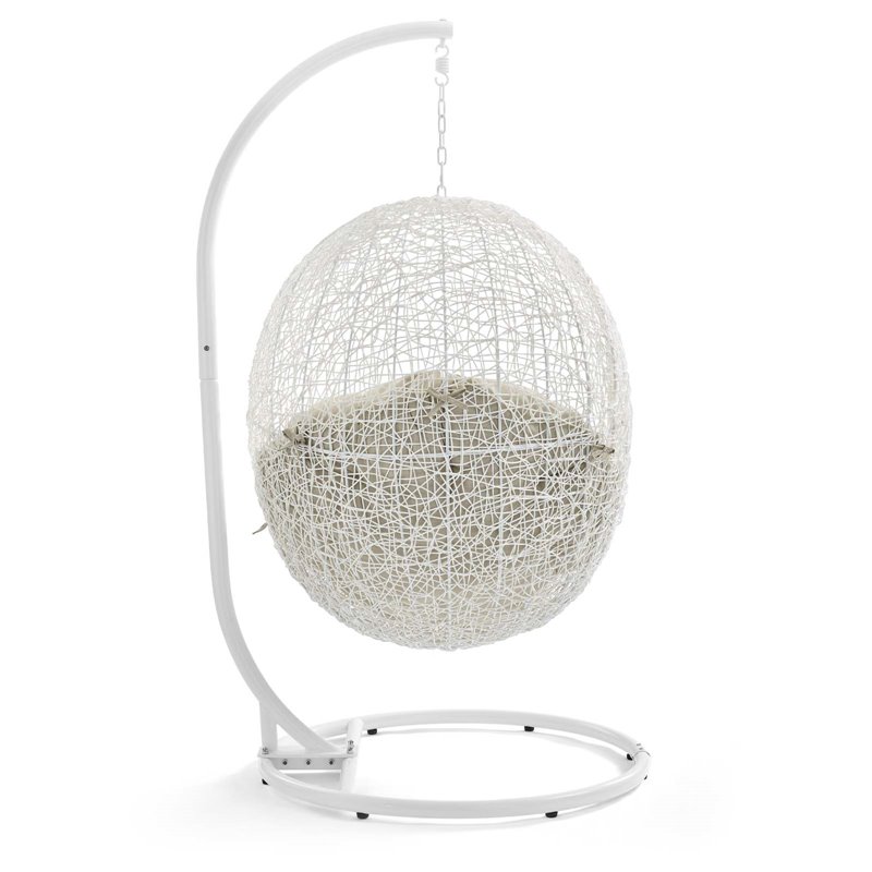 Pemberly Row Modern Metal Outdoor Swing Chair with Stand in White/Beige