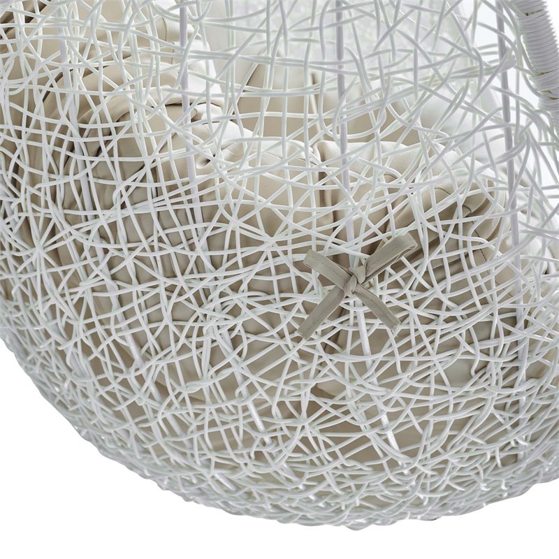 Pemberly Row Modern Metal Outdoor Swing Chair with Stand in White/Beige