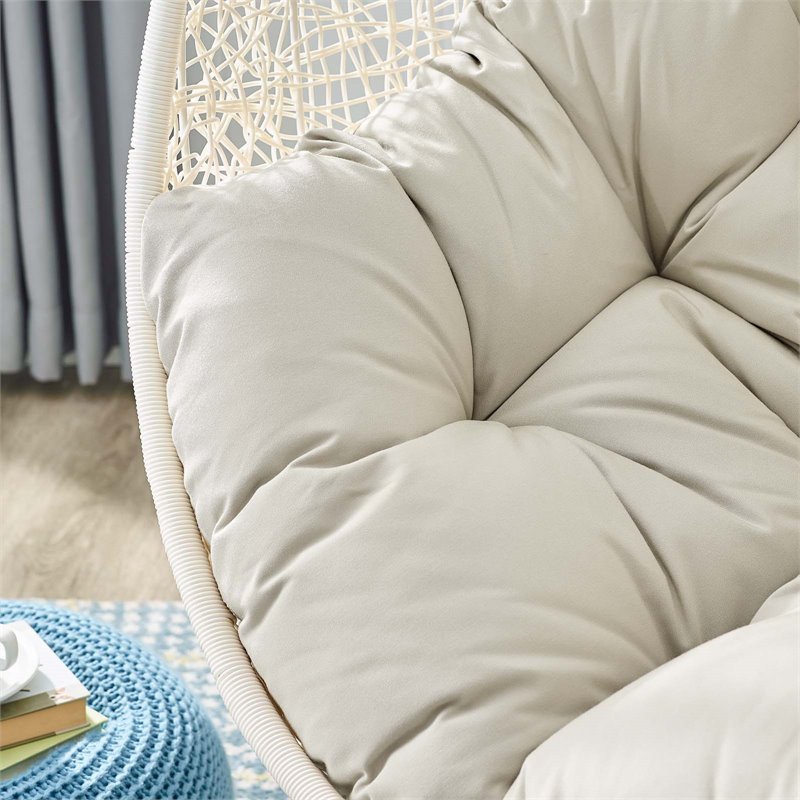 Pemberly Row Modern Metal Outdoor Swing Chair with Stand in White/Beige