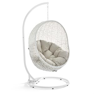 Pemberly Row Modern Metal Outdoor Swing Chair with Stand in White/Beige
