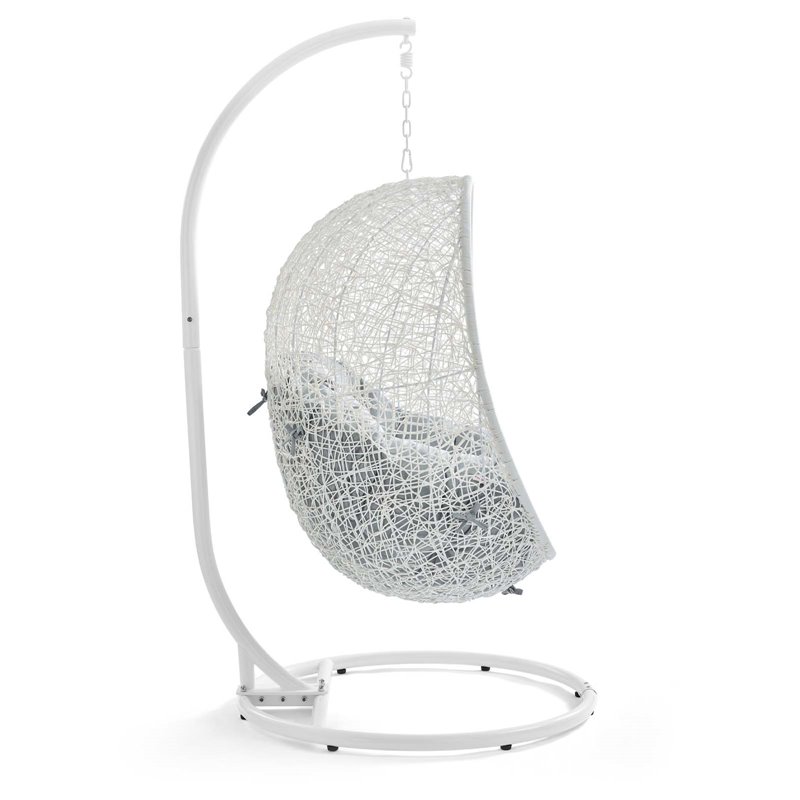 Pemberly Row Modern Metal Outdoor Swing Chair with Stand in White/Gray