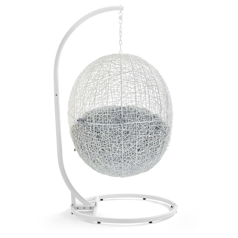 Pemberly Row Modern Metal Outdoor Swing Chair with Stand in White/Gray