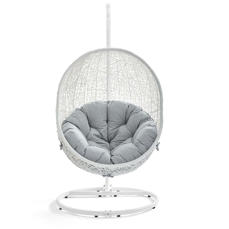Pemberly Row Modern Metal Outdoor Swing Chair with Stand in White/Gray