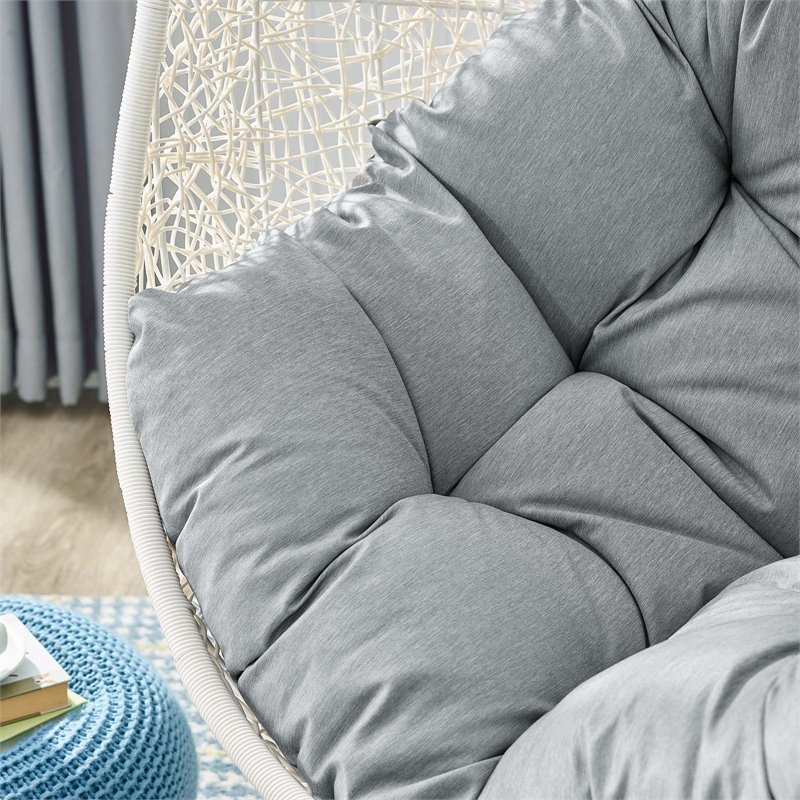 Pemberly Row Modern Metal Outdoor Swing Chair with Stand in White/Gray