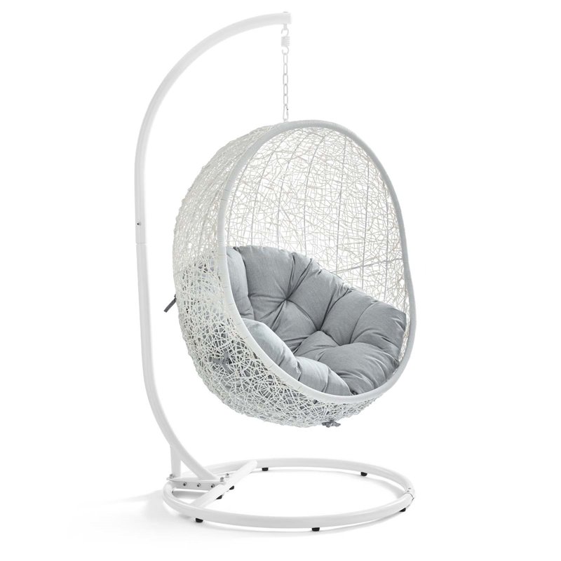 Pemberly Row Modern Metal Outdoor Swing Chair with Stand in White/Gray