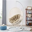 Pemberly Row Modern Metal Outdoor Swing Chair with Stand in White/Mocha