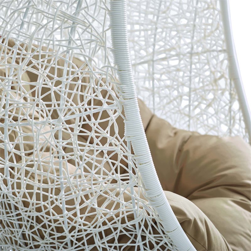 Pemberly Row Modern Metal Outdoor Swing Chair with Stand in White/Mocha